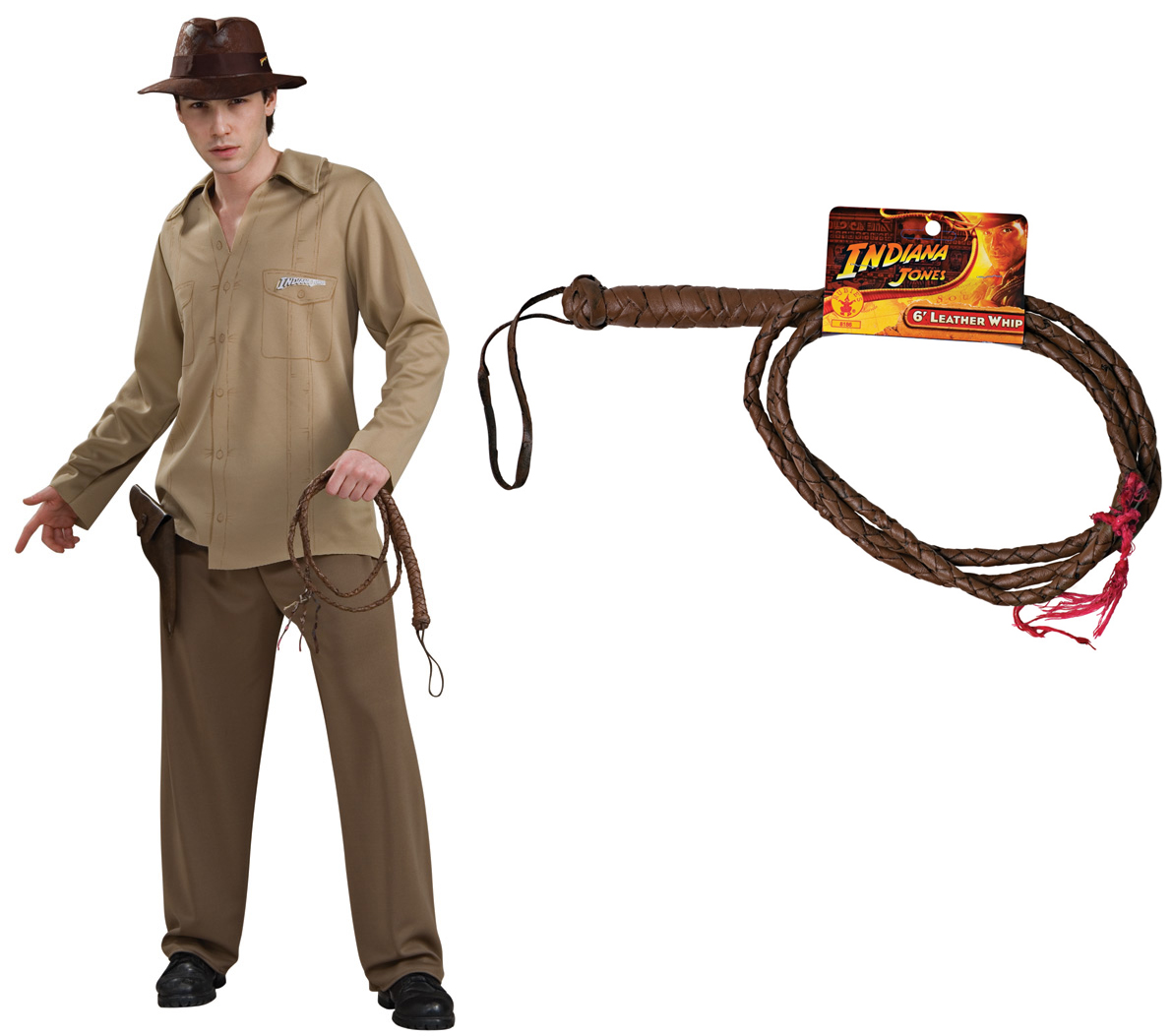 Indiana Jones Adult Costume STD, XL + Leather Whip - Click Image to Close